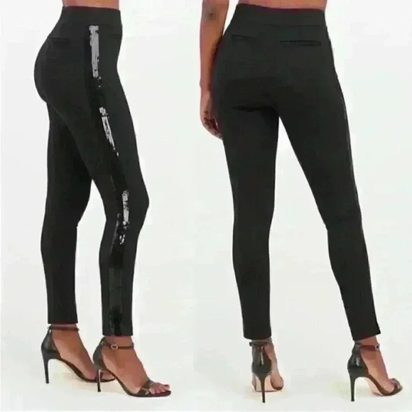 SPANX The Perfect Pant Ankle Sequin Tuxedo Skinny Classic Black Size Small - Picture 7 of 11